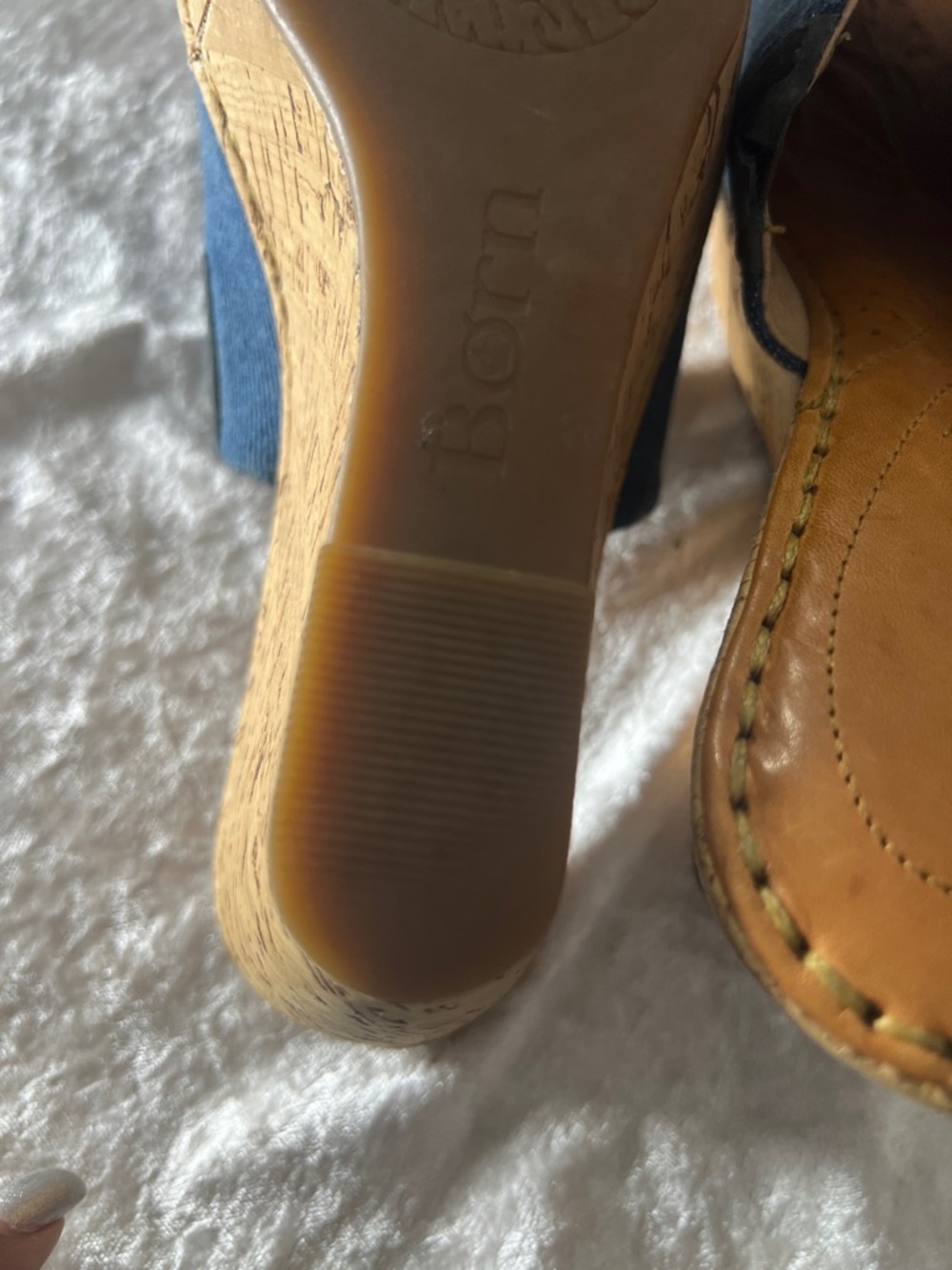 Born Denim Blue Cork Wedge Slide Sandals - Picture 10 of 11